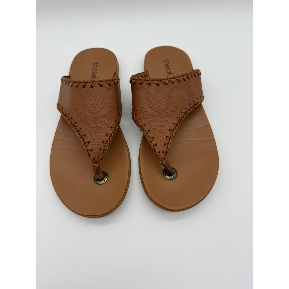The Sak Women's Leather Embossed Thong Sandals Brown Boho Flip Flops Size 8
